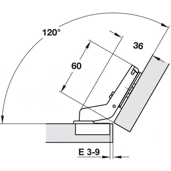 Петля Salice Silentia+, вкладная для применения с углом 30°, УО 105°, h=12 мм, 48/6 SC